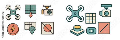Vector illustration of drone and camera icons for digital media