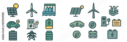 Illustration of renewable energy icons for sustainability
