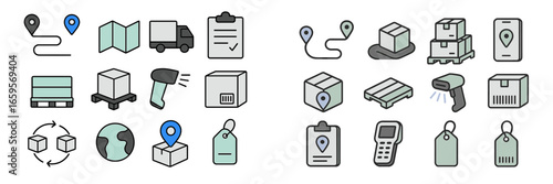 Logistics and transportation vector icons for microstock