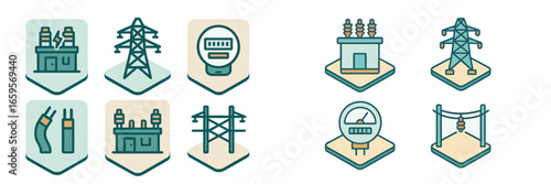 Vector illustrations of power utilities and electrical equipment