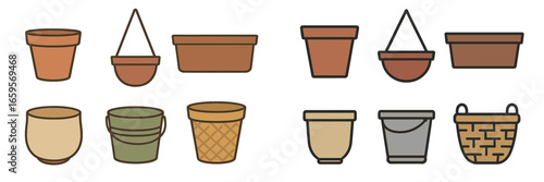 Various types of plant pots and containers for gardening