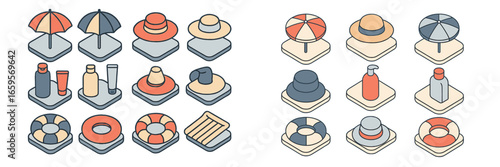 Various beach accessories in vector style for summer fun