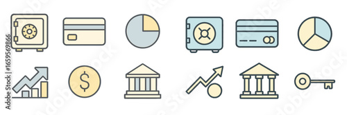Vector icons illustrating banking and investment themes
