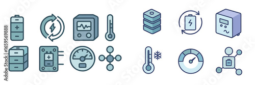Modern vector illustrations of battery and energy technology icons
