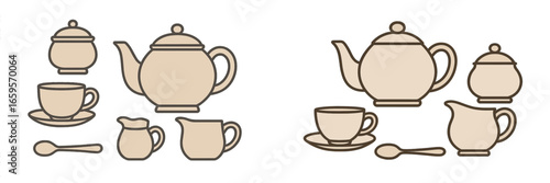 Elegant vector illustration of tea set on white background