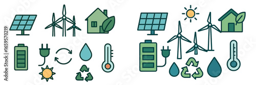 Renewable energy icons showcasing solar and wind power concepts