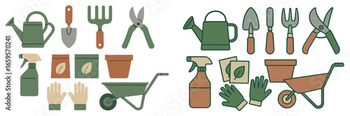 Gardening tools and supplies for plant care activities