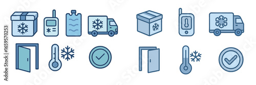 Vector illustrations of cold storage symbols and transportation tools