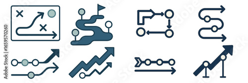 Flowchart elements and roadmaps represented in vector style
