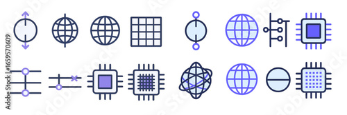Vector illustration of technology and data icons for digital themes