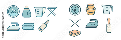 Laundry essentials and care symbols in vector illustration format