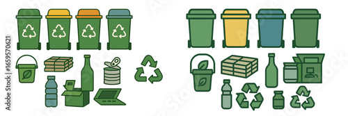 Vector art of recycling bins and waste materials