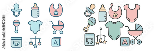 Vibrant vector art of baby gear for new parents