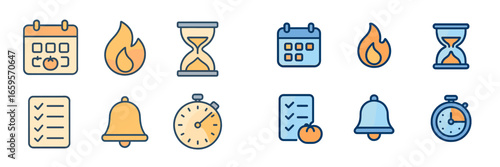 Vector icons depicting time management and task scheduling activities