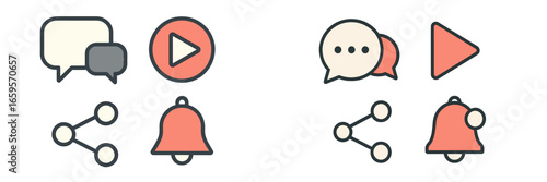 Bold colored icons for communication and notifications