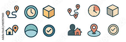 Vector illustrations of time and location related icons for design