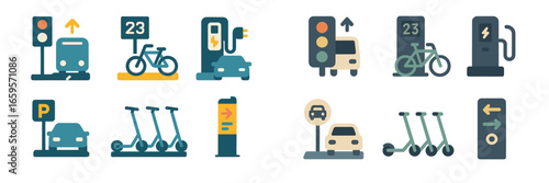 Vector illustration of various transportation modes and signals
