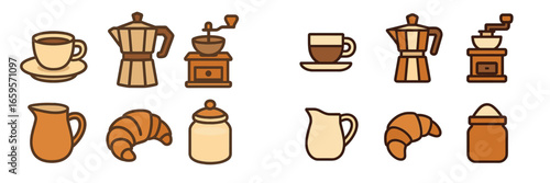 Coffee and pastry collection featuring brewing tools and treats