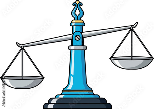 Antique blue balance scale symbolizing justice law fairness equilibrium and legal judgment concept vector