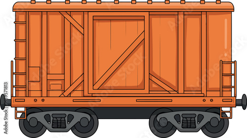 Photos Bright orange boxcar freight train car side view transportation cargo logistics