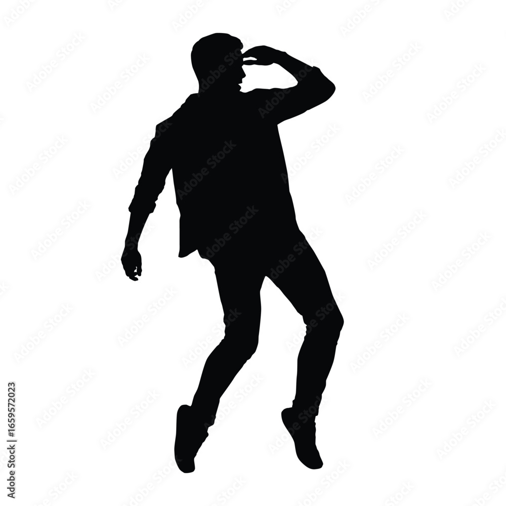 Fototapeta premium This energetic silhouette captures a full-body view of a man in a dynamic dance pose