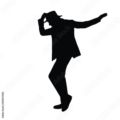 Silhouette of a Man in Hat Striking a Stylish Dance Pose
