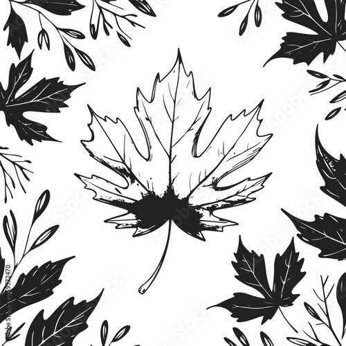 Black and white hand-drawn autumn leaf vector, bold smooth ink strokes, minimal doodle style, abstract seasonal silhouette, professional high-quality vector illustration 1