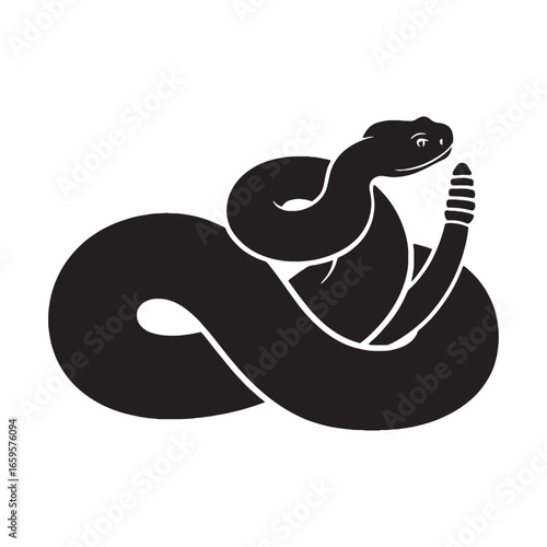 Distinctive Rattlesnake Silhouette – Rattlesnake Vector Design Highlighting Curved Body – Black Vector of Rattlesnake – Snake Vector