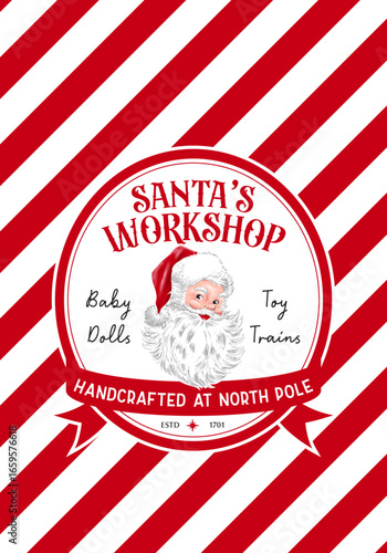 Santa Workshop Candy Stripes Vector Art
