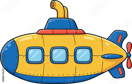 Whimsical yellow submarine with blue accents ready for underwater adventures vector