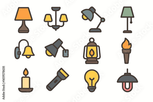 Collection of various cartoon style lamps and lighting fixtures