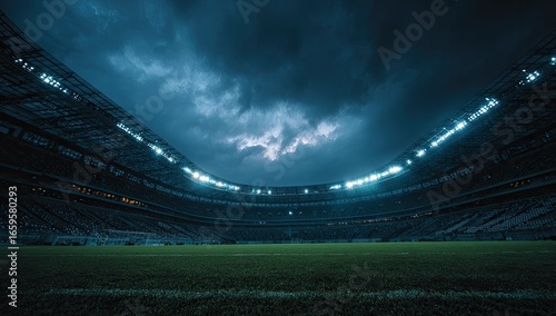 Empty stadium under stormy sky