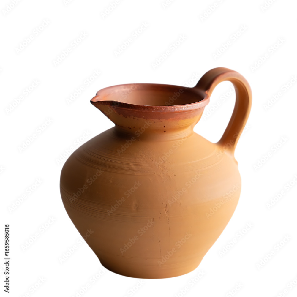 Rustic Terracotta Pitcher with Handle and Pouring Spout on a Natural Matte Finish