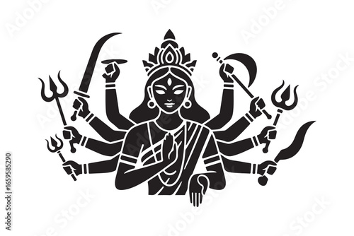 Wallpaper Mural Black silhouette of Hindu goddess Durga with multiple arms 3 Torontodigital.ca