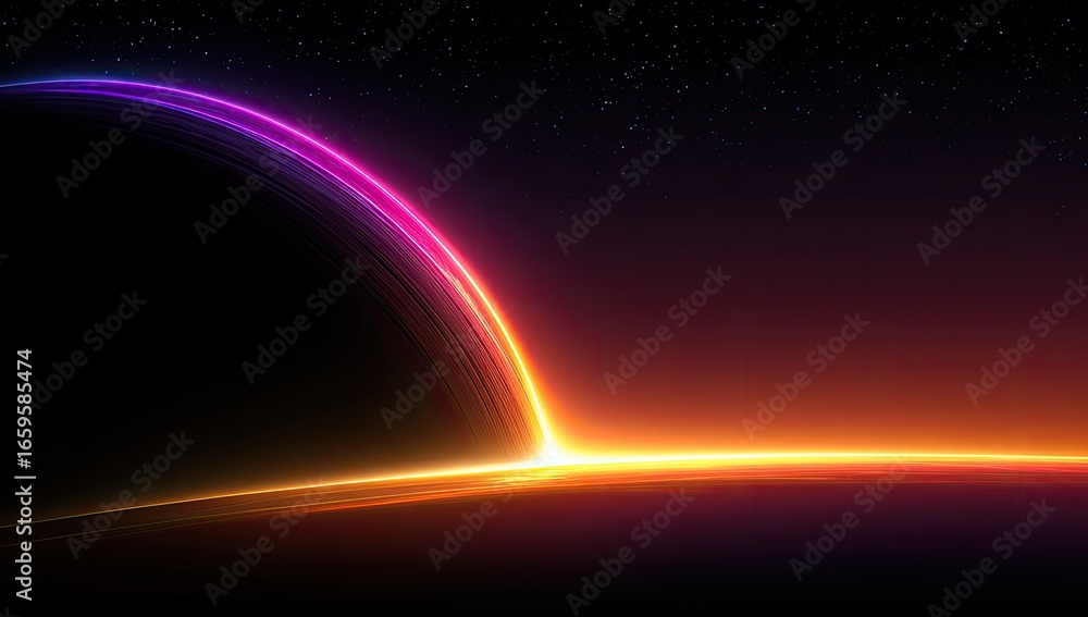 Obraz premium Cosmic sunrise, vibrant rings, dark space