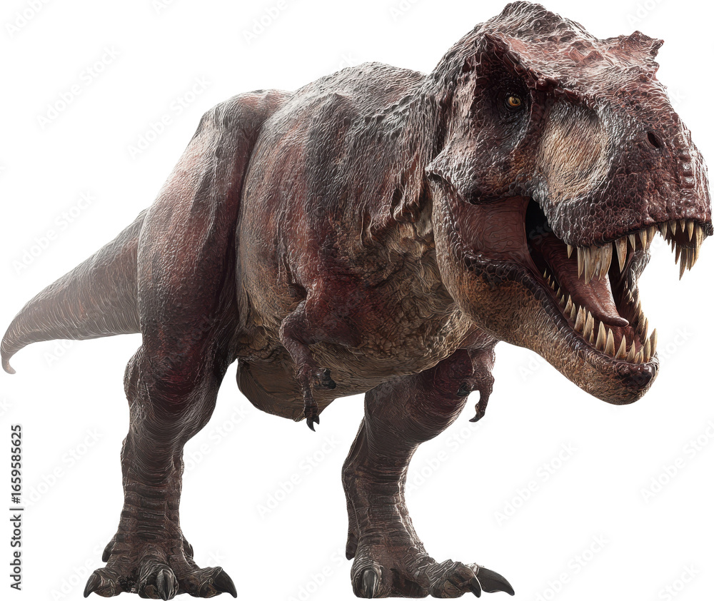 Fototapeta premium Majestic tyrannosaurus rex roaring with detailed scales and fierce expression Watercolor PNG