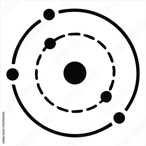 Simplified Atomic Model with Electron Orbits Around Nucleus – Bohr Model Educational Scientific Vector Illustration