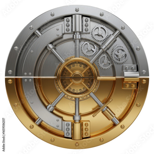 Secure Vault Door: Gold and Silver Security Concept isolated on transparent background