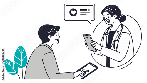 Patient consults with doctor online using tablet and smartphone for telehealth appointment and healthcare advice created with generated ai