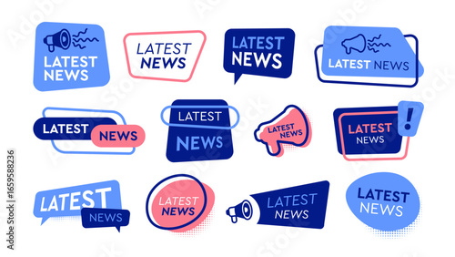 Latest news labels flat icon set