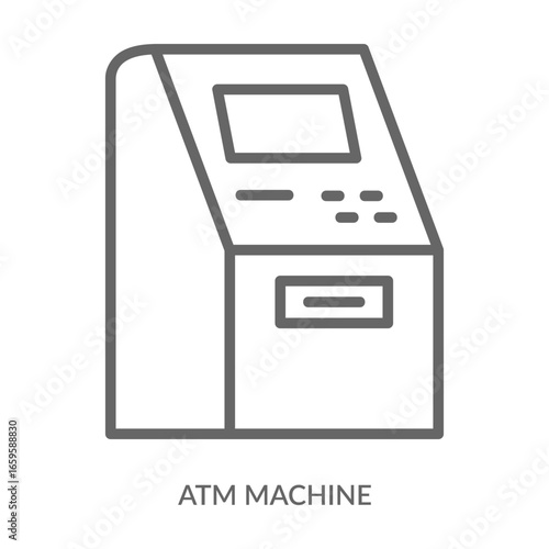 Atm Machine Icon Line Style. Design Vector Illustration