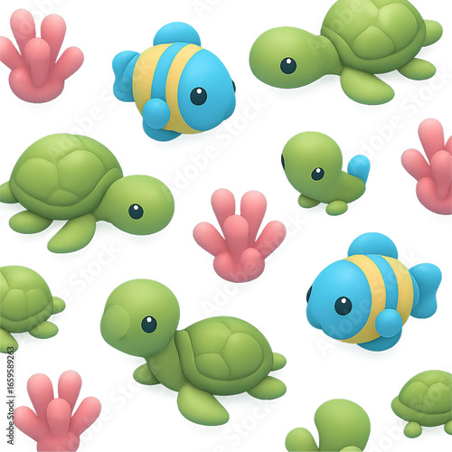 set of cartoon animals sea