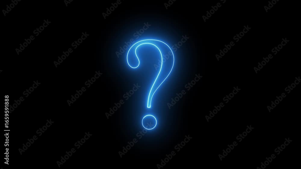 Neon glowing Question mark icon animated on a black background. Neon glowing Question mark icon animated on a black background.