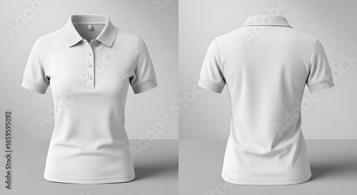women plain white polo shirt mockup showing front and back views, ideal for apparel design and branding showcase.