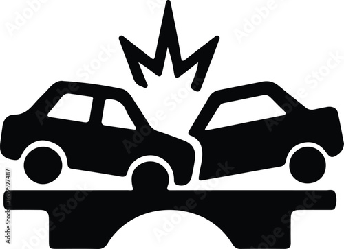 Vector Car crash collision accident on bridge silhouette Illustrator