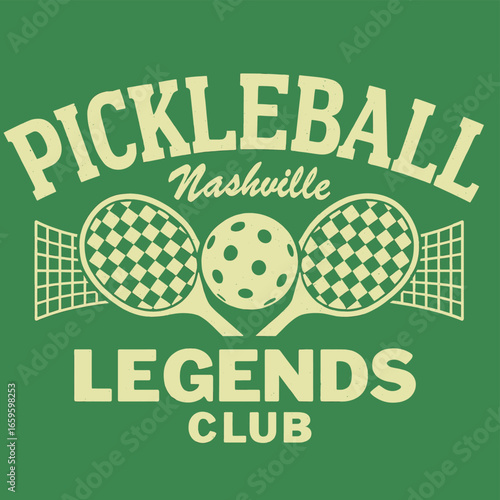Pickleball major league club. Pickleball vector t-shirt design. Sport poster. Vintage artwork for sportswear. Pickleball club vector t-shirt design. College font. Racket tournament. Tennis college