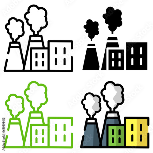Air Pollution Icons Set for Industrial Smoke and Environmental Issues