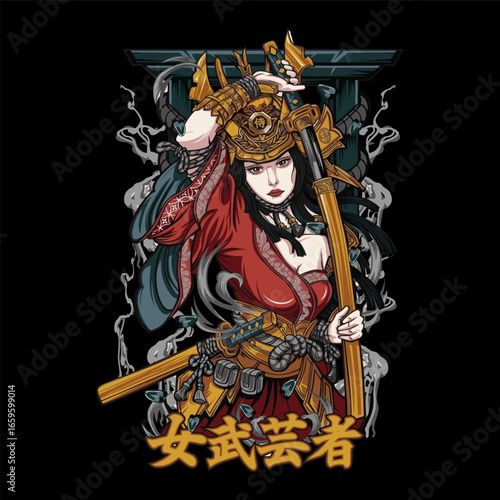 illustration of a japanese style skull women design