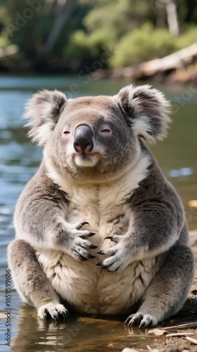 Koala Resting Serene by Water, Australian Wildlife in Natural Habitat