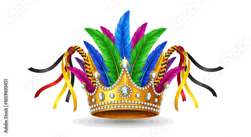 Vibrant Carnival Crown with Colorful Feathers and Jewels